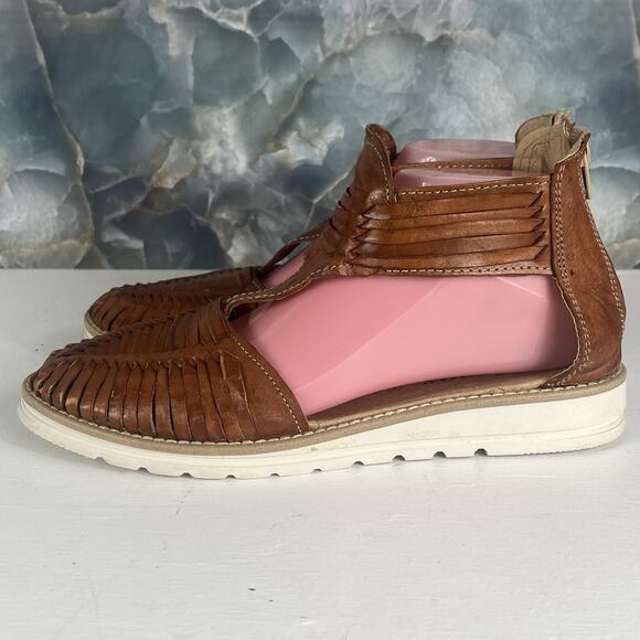 Cucos Calzado Sandals Women's Size 9 Brown Leather Braided Back Zip Up Mexico - Picture 2 of 9